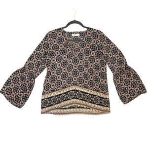 Abercrombie Fitch Sz Small Blouse Bell Sleeves V Neck Lace Up Thin Lightweight.